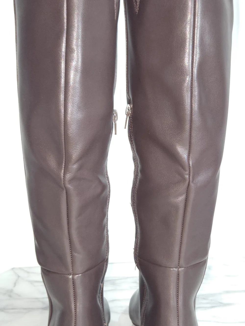Sugar Women's Brown Knee High Riding Boots Round Toe Side Zip Faux Leather 6 M